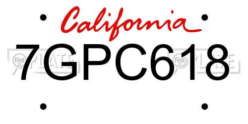 7GPC618 California License Plate