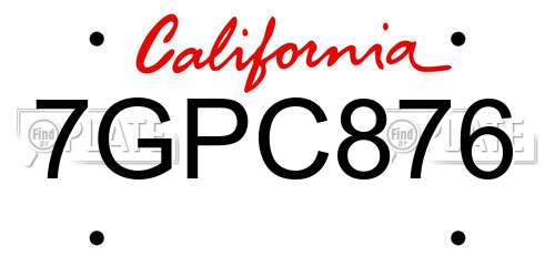 7GPC876 California License Plate