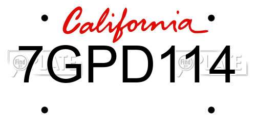 7GPD114 California License Plate
