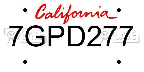 7GPD277 California License Plate