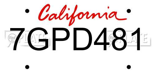 7GPD481 California License Plate