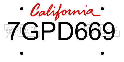 7GPD669 California License Plate