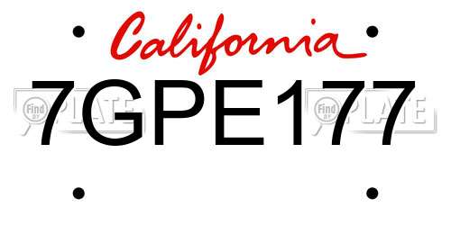 7GPE177 California License Plate