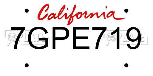 7GPE719 California License Plate