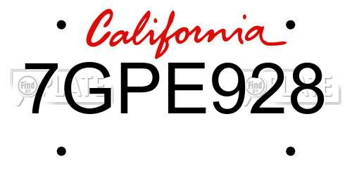 7GPE928 California License Plate