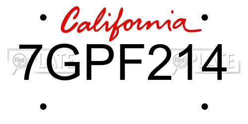 7GPF214 California License Plate