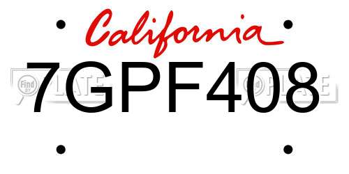 7GPF408 California License Plate