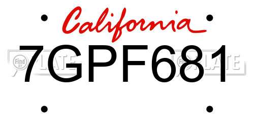 7GPF681 California License Plate