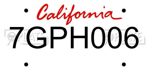 7GPH006 California License Plate