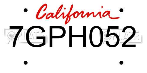 7GPH052 California License Plate