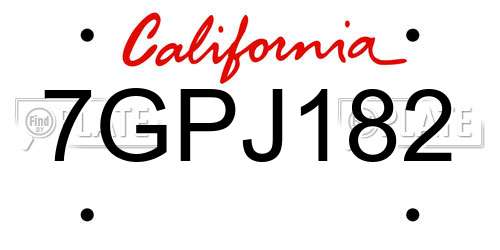 7GPJ182 California License Plate