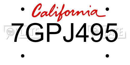 7GPJ495 California License Plate