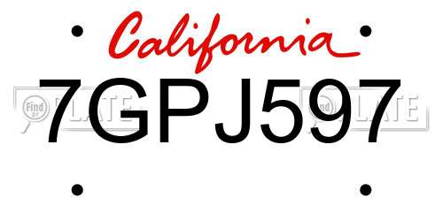 7GPJ597 California License Plate