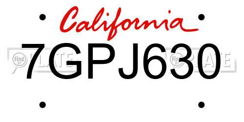 7GPJ630 California License Plate