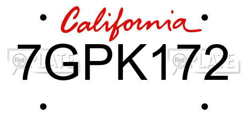 7GPK172 California License Plate