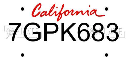 7GPK683 California License Plate