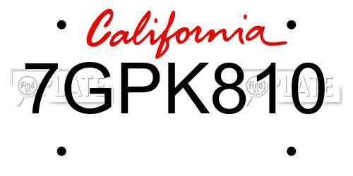 7GPK810 California License Plate