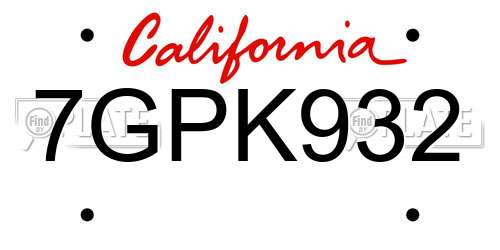 7GPK932 California License Plate
