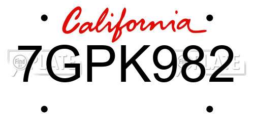7GPK982 California License Plate