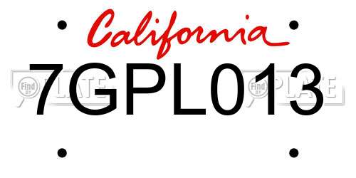 7GPL013 California License Plate