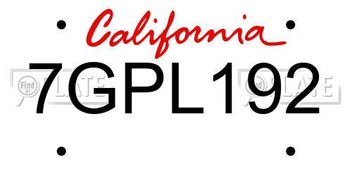 7GPL192 California License Plate