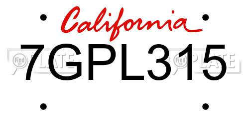 7GPL315 California License Plate