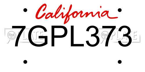 7GPL373 California License Plate