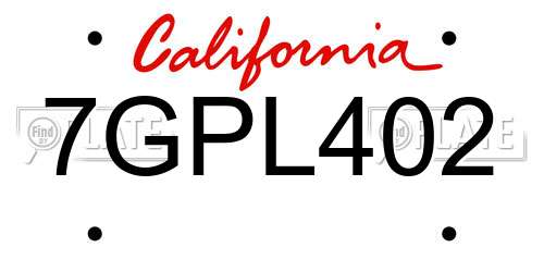 7GPL402 California License Plate