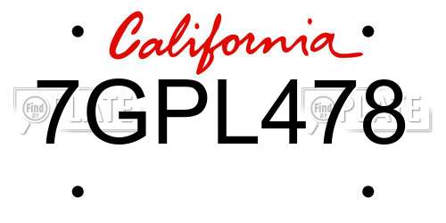 7GPL478 California License Plate