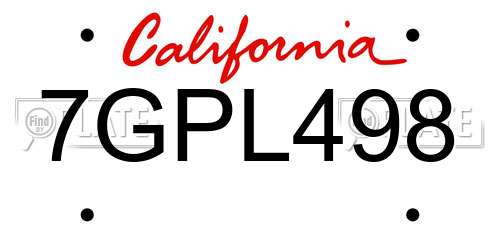 7GPL498 California License Plate