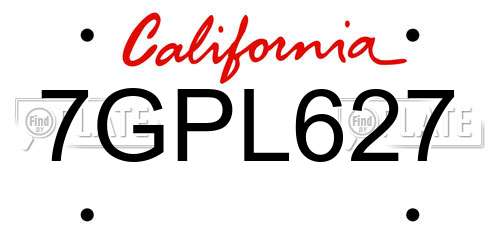 7GPL627 California License Plate