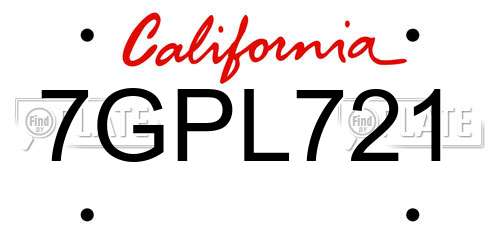 7GPL721 California License Plate