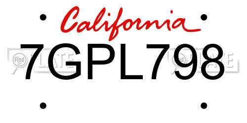 7GPL798 California License Plate