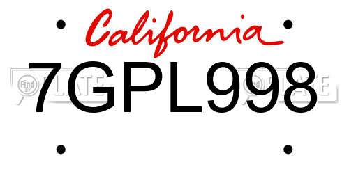 7GPL998 California License Plate