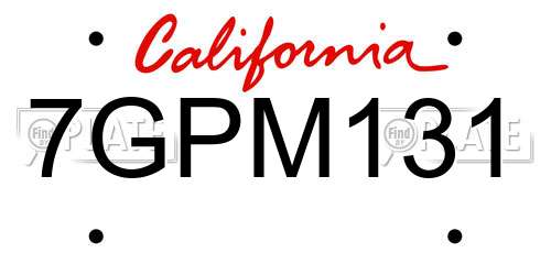 7GPM131 California License Plate