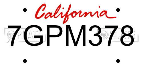7GPM378 California License Plate