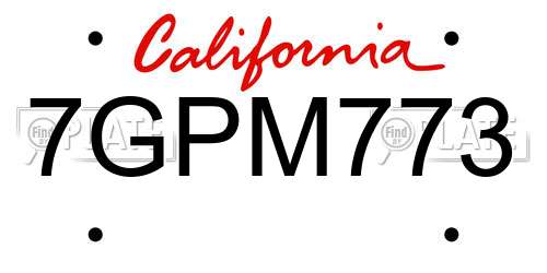 7GPM773 California License Plate