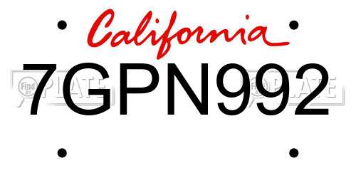 7GPN992 California License Plate