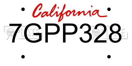 7GPP328 California License Plate