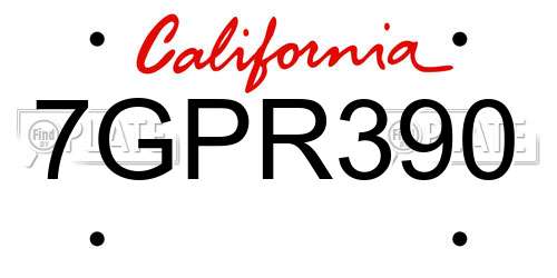 7GPR390 California License Plate