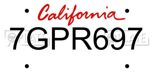 7GPR697 California License Plate
