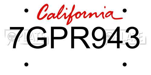 7GPR943 California License Plate