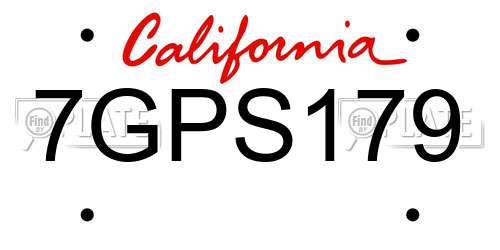 7GPS179 California License Plate