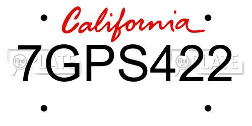 7GPS422 California License Plate