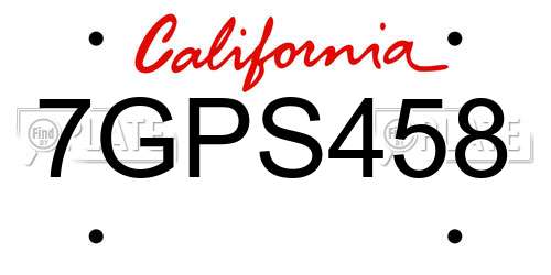7GPS458 California License Plate