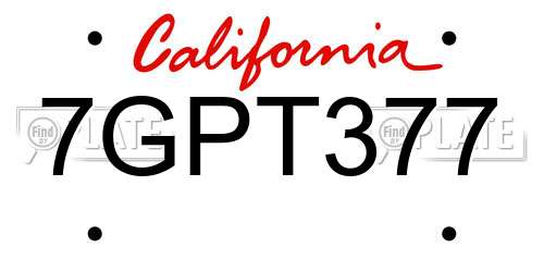 7GPT377 California License Plate