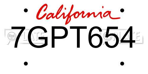 7GPT654 California License Plate