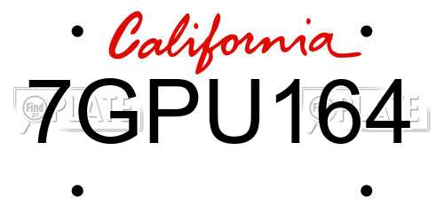 7GPU164 California License Plate