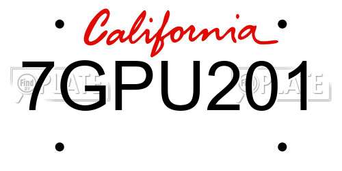 7GPU201 California License Plate
