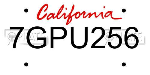 7GPU256 California License Plate